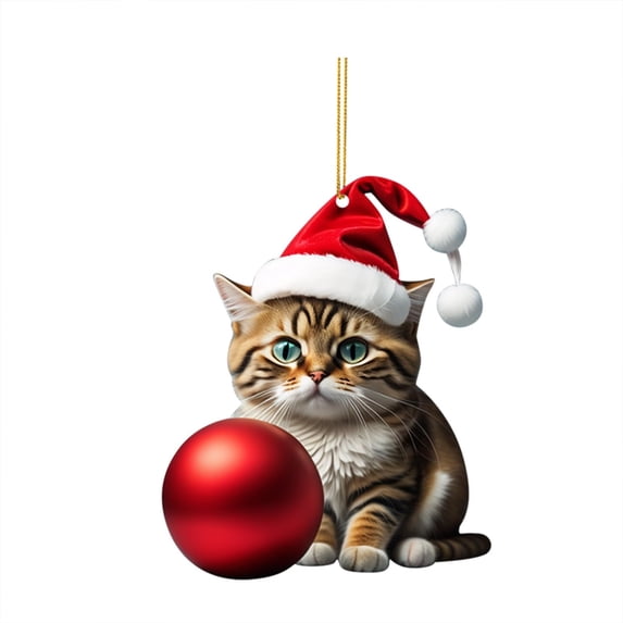 OAVQHLG3B Christmas Tree Decorations Ornaments Cute Hatted Cat Mini Cartoon Holding Cat Acrylic Xmas Hanging Ornament Gifts for Christmas Tree Farmhouse Party Outdoor Indoor Decor