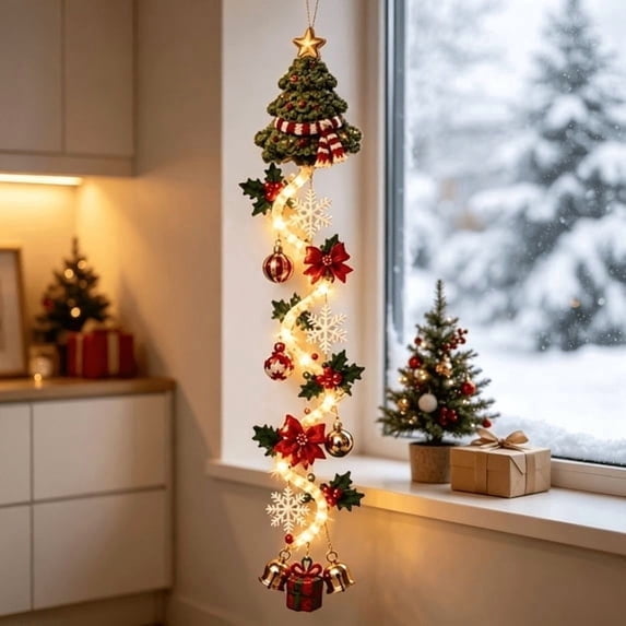 Clearance!Christmas Tree Glowing Christmas Door Hanger, Warm Lighted Vertical Holiday Hanging Decor with Festive Accents for Front Door Side, Entryway and Wall