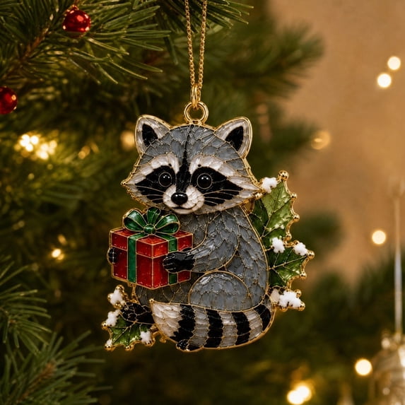 Clearance! Christmas Tree Ornament, Acrylic Hanging Pendant with Holly Leaf, Holiday Keepsake Decor, Xmas Tree Wreath Garland Home Decorations Indoor (Raccoon)