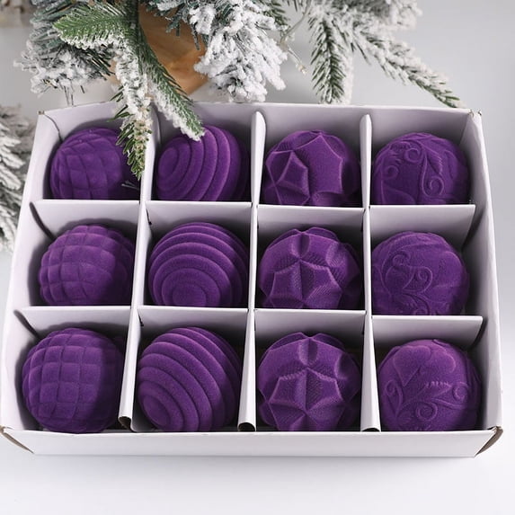 Hvmvliv Christmas Tree Ornaments(12pc) Velvet Christmas Balls Ornaments Boxed Christmas Tree Decorations Plastic Shatterproof Painted Flocking Xmas Tree Decorations
