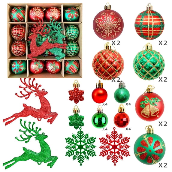 Hvmvliv Christmas Tree Ornaments(40pc) Christmas Shatterproof Balls Ornaments Christmas Decorations Multiple Styles Xmas Tree Decorations for Party New Year