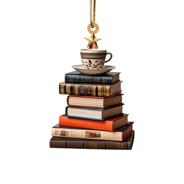 OAVQHLG3B Christmas Tree Shape Bookshelf Ornament Artificial Christmas Tree Decoration 2D Acrylic Books Stacked Ornament Christmas Ornaments for Indoor and Outdoor Decoration Party Supplies