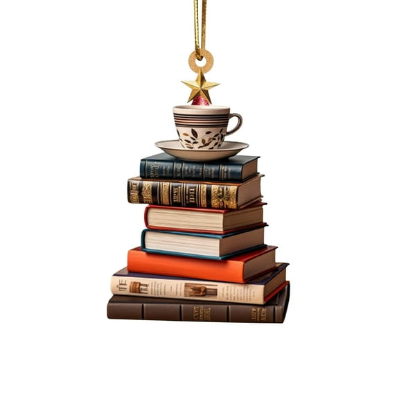 OAVQHLG3B Christmas Tree Shape Bookshelf Ornament Artificial Christmas Tree Decoration 2D Acrylic Books Stacked Ornament Christmas Ornaments for Indoor and Outdoor Decoration Party Supplies