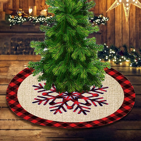 Christmas Tree Skirt 36inch, White Snowflake Fur Burlap Tree Skirt for Xmas Decor Festive Holiday Decorations Indoor Outdoor