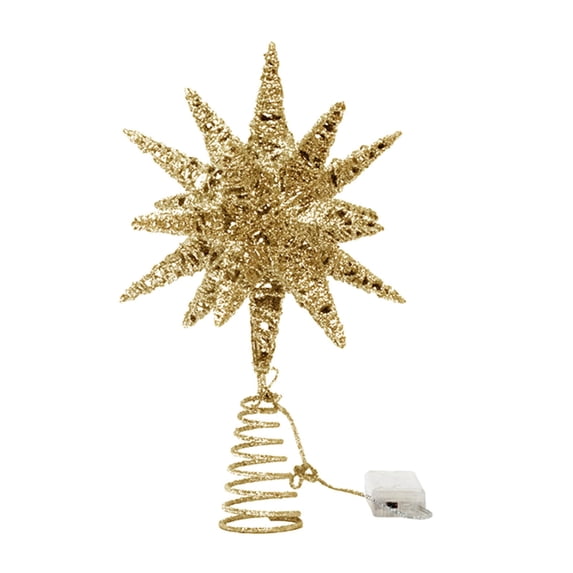 Hvmvliv Christmas Tree Toppers (9.8x11.8in) Christmas Tree Top Metal Five-Pointed Star With Light Decorations Christmas Tree Top Decoration Gold