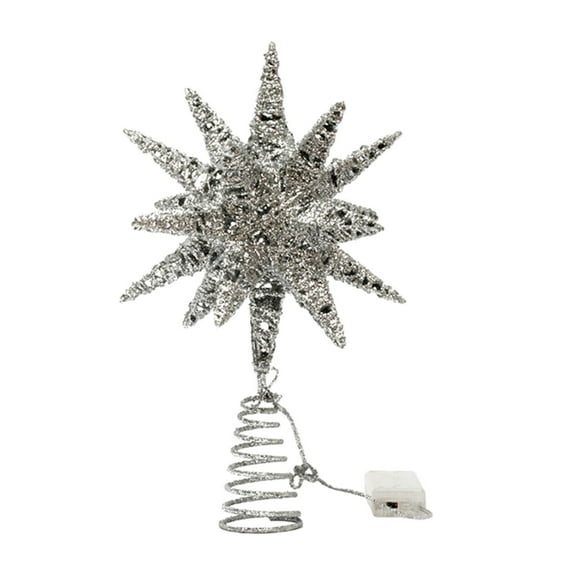 Hvmvliv Christmas Tree Toppers (9.8x11.8in) Christmas Tree Top Metal Five-Pointed Star With Light Decorations Christmas Tree Top Decoration Silver