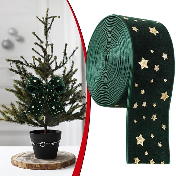 Clearance Christmas Velvet Ribbon with Hot Bow Print, Decorative Satin Ribbon for Xmas Tree - BG