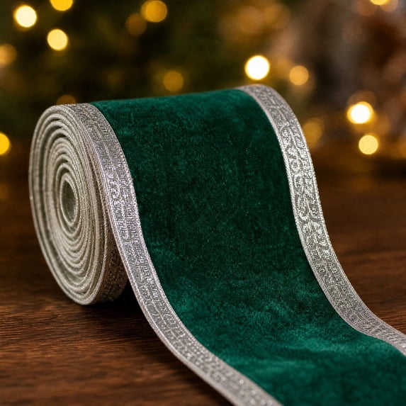 Clearance!!Christmas Velvet Wired Ribbon with Embossed Merry Christmas Border for DIY Crafts, Red
