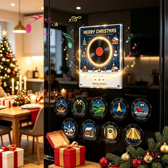 Clearance Christmas Vinyl Player Fridge Record NFC Magnetic Music Box Set, Christmas Decors, Christmas Home Gift