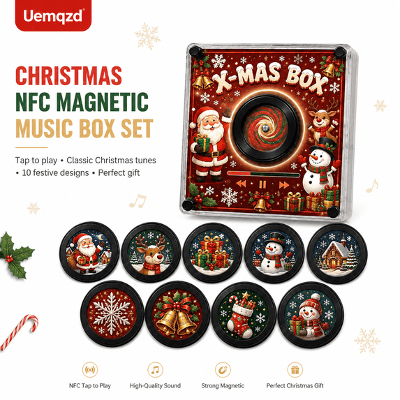 Clearance!Christmas Vinyl Player Fridge Record NFC Magnetic Music Box Set, Christmas Decors, Christmas Home Gift