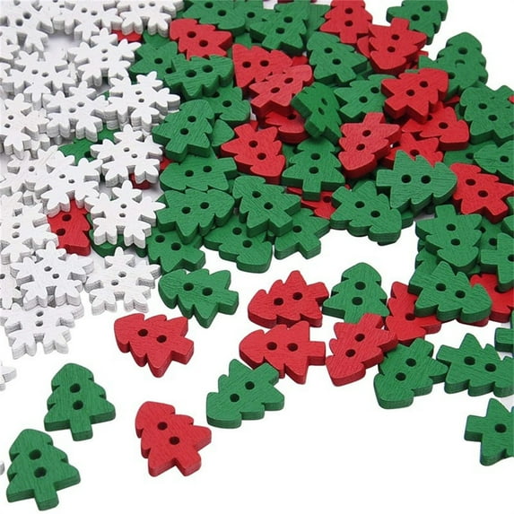 Clearance! Christmas Wooden Buttons Christmas Tree Snowflake Buttons Red Green White Buttons Xmas Wood Craft Buttons Decorative Buttons For Sewing Scrapbooking 4.7*2.4*0.4 in G