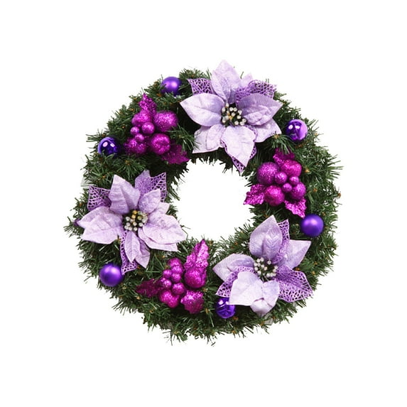 Hvmvliv Christmas Wreath(11.81in) Christmas Wreaths Hanging Holiday Flowers Christmas Decoration Props Simulation Wreath Decorations Front Door Hanging Purple