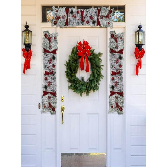 Clearance!Christmas Wreath Christmas Swag for Front Door, Artificial Christmas Garland with Bow Flocked Xmas Garland Rattan Set for Outdoor Indoor Home Decor(47.2inch Rattan)