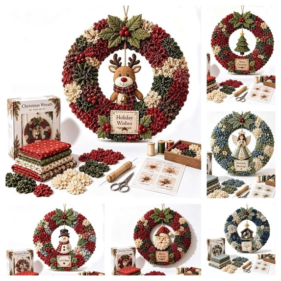 Clearance! Christmas Wreath DIY Kit for Adults. 3D Fabric Poke Wreath DIY Kit, Reindeer