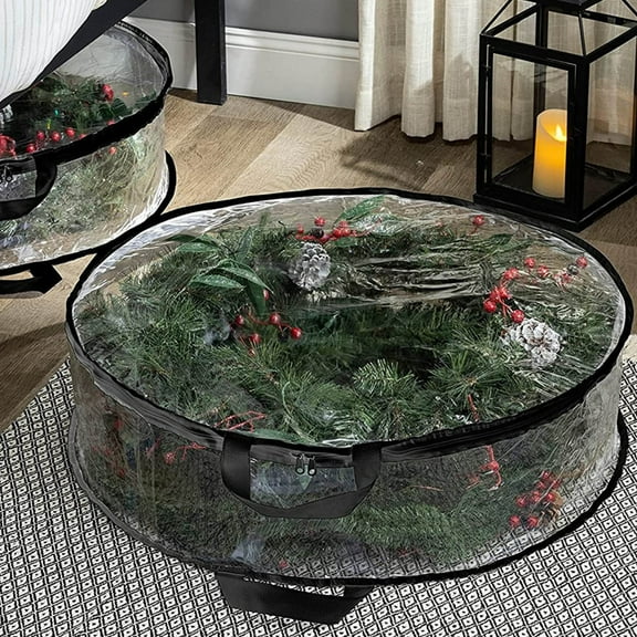 Christmas Wreath Storage Bag 30" - 1 Pack Clear Xmas Wreath Storage Container - Garland Holiday Artificial Wreath Storage Holder - Water Proof Transparent PVC with Handles (30 Inch, White)