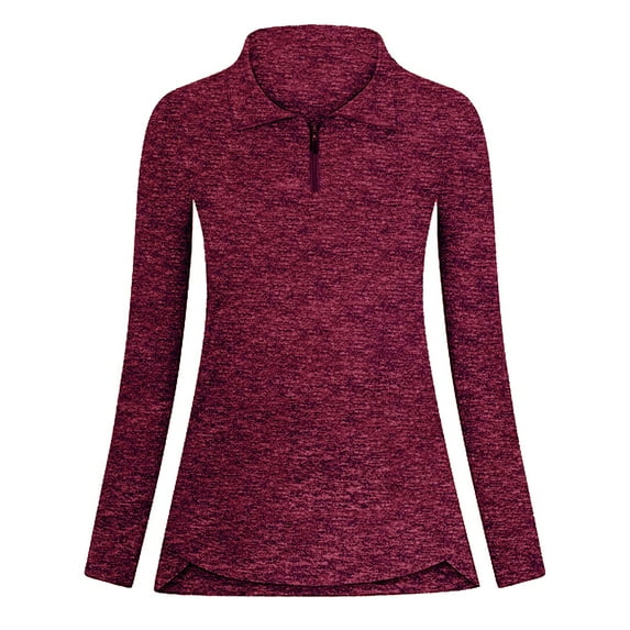 Clearance!Chuancc Womens Tops Women'S Long Sleeve Breathable V Neck Tennis Running Shirt Zipper Workout Tops Athletic Hiking Running Top Fall Outfits for Women 2024 Tops for Women Trendy Red L