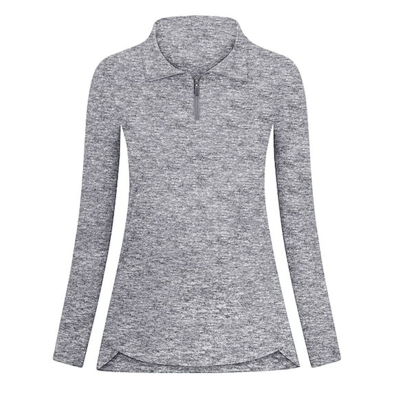 Clearance!Chuancc Womens Tops Women'S Long Sleeve Breathable V Neck Tennis Running Shirt Zipper Workout Tops Athletic Hiking Running Top Fall Outfits for Women 2024 Tops for Women Trendy Grey S
