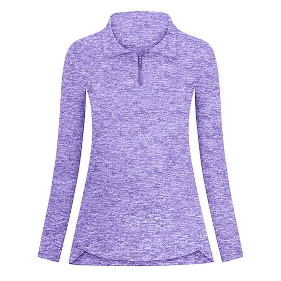 Clearance!Chuancc Womens Tops Women'S Long Sleeve Breathable V Neck Tennis Running Shirt Zipper Workout Tops Athletic Hiking Running Top Fall Outfits for Women 2024 Tops for Women Trendy Purple L