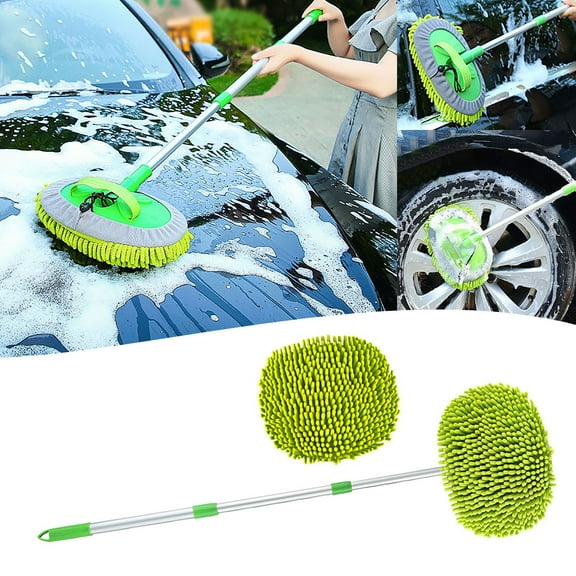 Clearance Cleaning Brush under $10,46'' Microfiber Car Wash Brush Mop Kit Sponge With Long Handle Car Cleaning Duster Washing Car Tools 2 Scratch Replacement Head Aluminum Alloy Pole F
