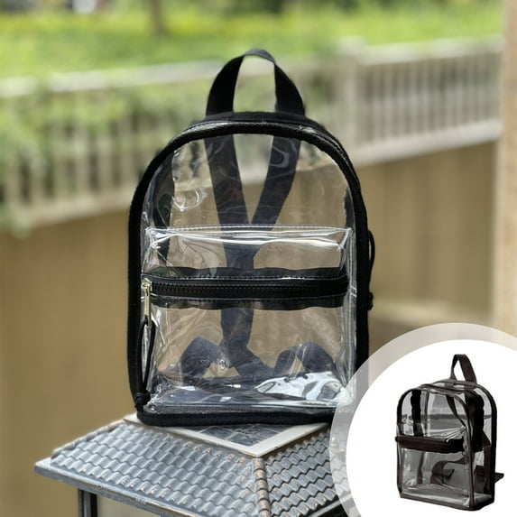 Clearance!Clear Backpack, 9.84x7.87x3.94in PVC Transparent Backpack with Reinforced Straps, See Through Multiple Pockets Mini Bookbag for Concert Sport Event Work Security Travel Festival (Black)