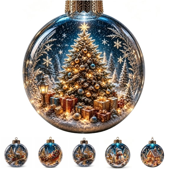 Clearance Clear Christmas Tree Balls 3.15 Inch, Lighted Christmas Tree Scene Ornament, Glowing Acrylic Tree Bulb for Home, Christmas Gift