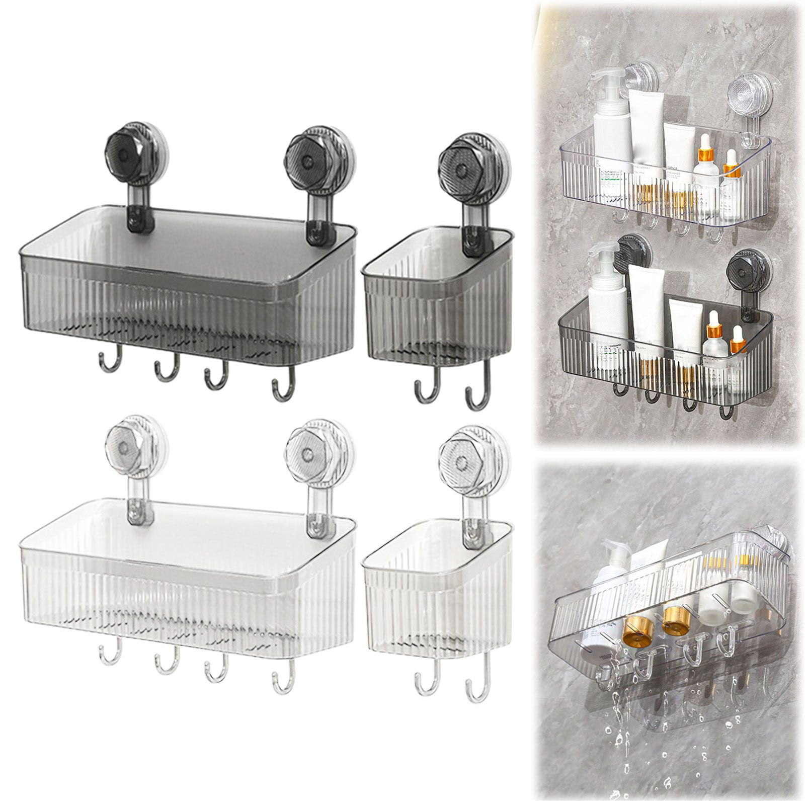 Clearance! Clear Shower Caddy Suction Cup Plastic Shower Basket Organizer No Drilling Removable Shower Shelf for Bathroom Storage & Kitchen One Second Installation Rustproof