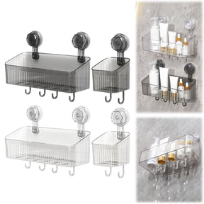 Clearance! Clear Shower Caddy Suction Cup Plastic Shower Basket Organizer No Drilling Removable Shower Shelf for Bathroom Storage & Kitchen One Second Installation Rustproof