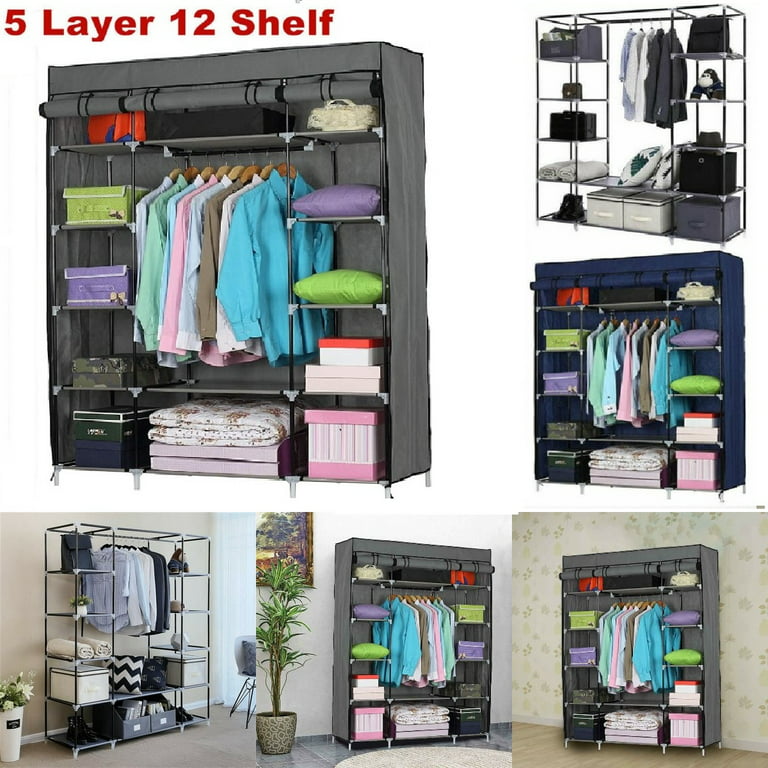 Clearance! Closet Storage,Non-woven Fabric Wardrobe Portable Closet Closet  Organizer Clearance Storage Wardrobes With 12 Shelves & 1 Clothes Hanging