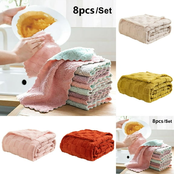 Cloth Home Dish Wipe 8Pcs Absorbent Towel Clean Rag Kitchen Corals Wiping Cleaning