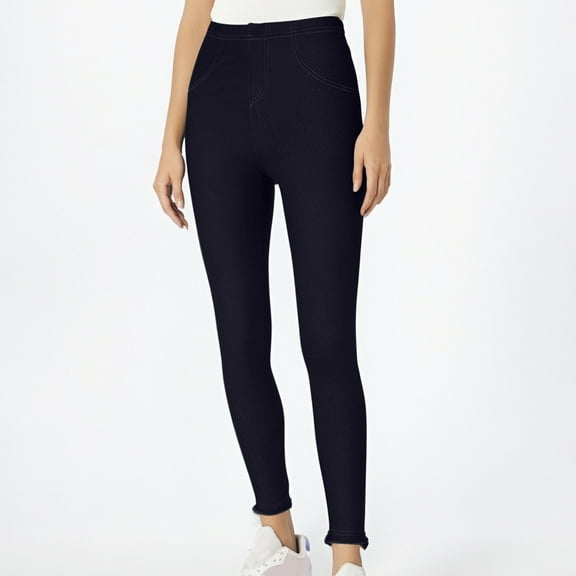 Clearance Clothes Under $10.00 Faux Denim Leggings for Women Slim High Waist Thick Full Length Yoga Pants Comfy Stretch Tummy Control for Athletic Cyclings Running, Regular and Plus Sizes