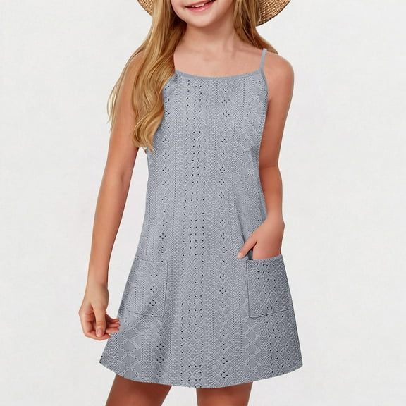 Clothes00 Little Girl Dresses Size 7 Girls' Sleeveless Cami Dresses Tween Boho Flutter Sleeve Dresses 10-12 Birthday Princess Dress Built In Bra Summer Dress Vestidos De NiñA