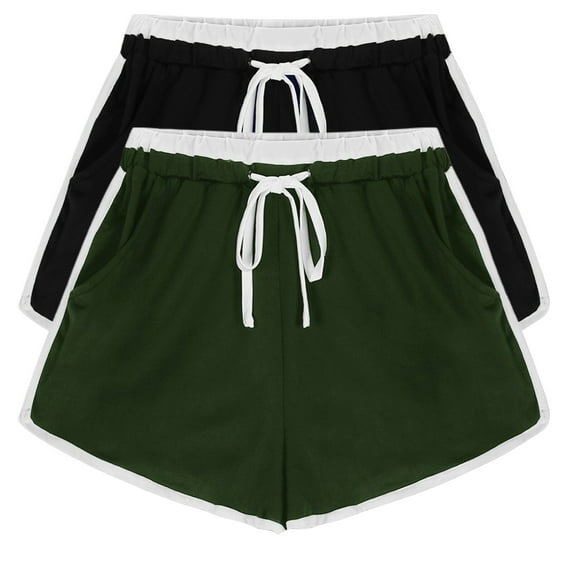 Abomasnow 2Pc Athletic Shorts for Women Casual Yoga Workout Leggings Summer Elastic Waist Drawstring Activewear Boxer Short Summer Beach Shorts