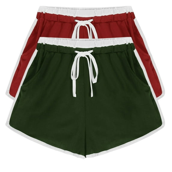 Abomasnow 2Pc Athletic Shorts for Women Casual Yoga Workout Leggings Summer Elastic Waist Drawstring Activewear Boxer Short Summer Beach Shorts