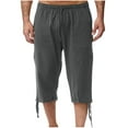 thumbnail image 1 of Miqool Men's Cotton Linen Capri Pants Lightweight Casual Loose Baggy Wide Leg 3/4 Shorts Drawstring Elastic Waist Summer Beach Yoga Pants with Pockets, 1 of 7