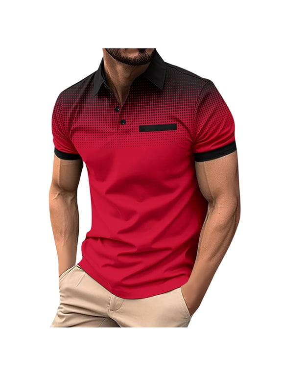 Clearance Clothes Under $10 Miqool Mens Golf Shirts Polka Gradient Color Casual Short Sleeve Collared T Shirts Lightweight 4 Way Stretch Quick Dry Performance Athletic Workout Shirts