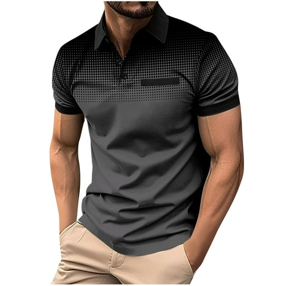 Clearance Clothes Under $10 Miqool Mens Golf Shirts Polka Gradient Color Casual Short Sleeve Collared T Shirts Lightweight 4 Way Stretch Quick Dry Performance Athletic Workout Shirts