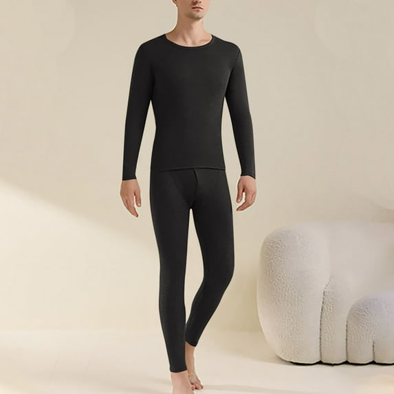Clearance Clothes under $10 TMOYZQ 2 Piece Thermal Underwear for Men Sets Lightweight Long Johns with Fleece Lined, Base Layer Cold Weather Top Bottom