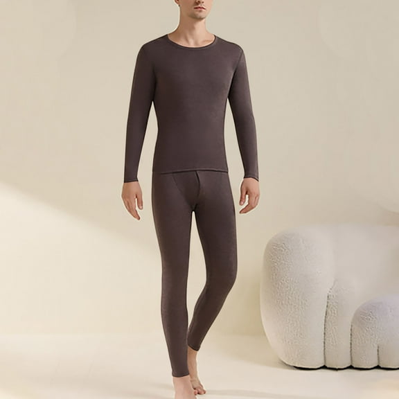 Clearance Clothes under $10 TMOYZQ 2 Piece Thermal Underwear for Men Sets Lightweight Long Johns with Fleece Lined, Base Layer Cold Weather Top Bottom