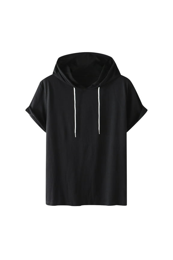 Men's Short Sleeve Hoodie Workout Gym Pullover Sweatshirt Lightweight Athletic Bodybuilding Muscle Hooded T-Shirts