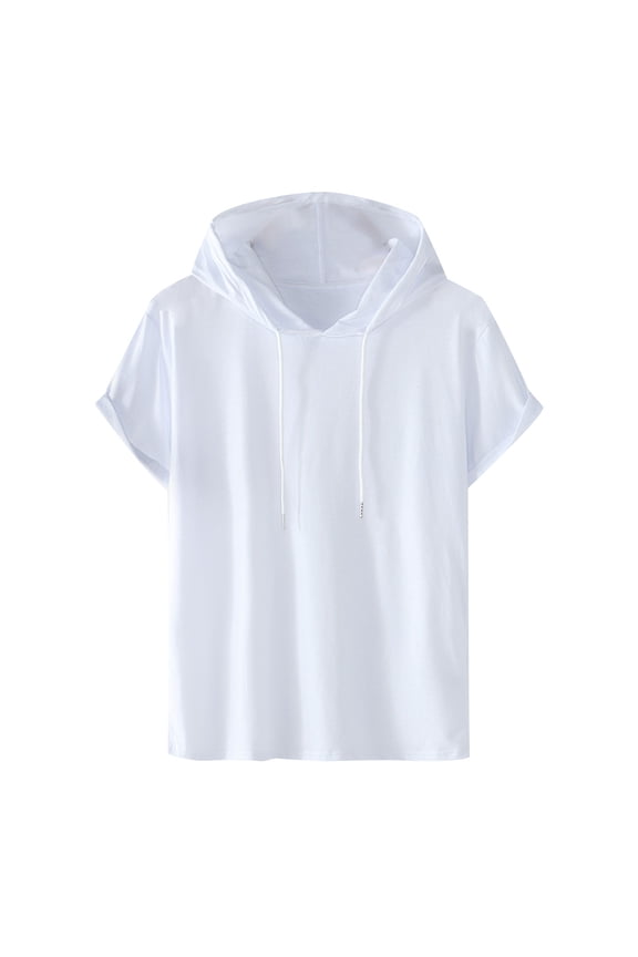 Men's Short Sleeve Hoodie Workout Gym Pullover Sweatshirt Lightweight Athletic Bodybuilding Muscle Hooded T-Shirts