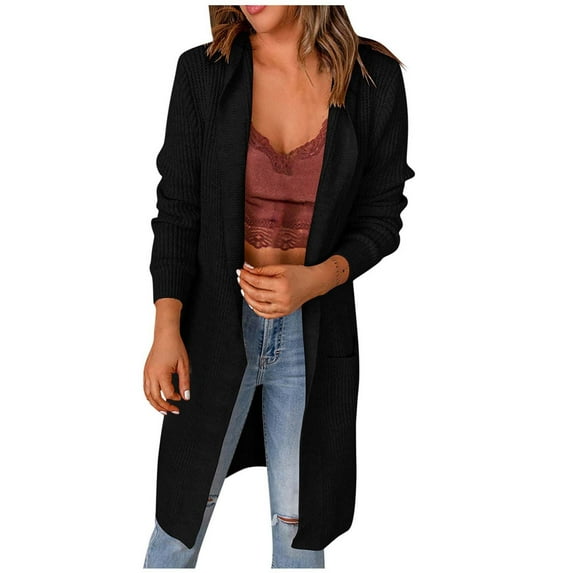 Clearance Clothes Under $5.00 ! BVnarty Shacket Jacket Women Solid Color Lapel Long Sleeve Winter Coats Open Front Long Cardigans Fall Fashion 2023 Women Tops Sueras Mujer Black M