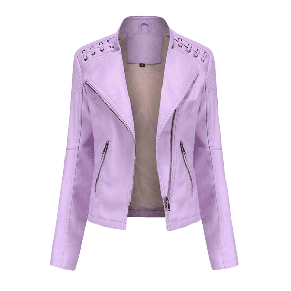 Clearance Clothes Under $5.00 Discount Women's Jacket Coat Zipper Motorcycle Leather Short Coat Winter Fashion Top Lightweight Plus Size Solid Color Shacket Jacket Casual Lapel Long Sleeve Pink S