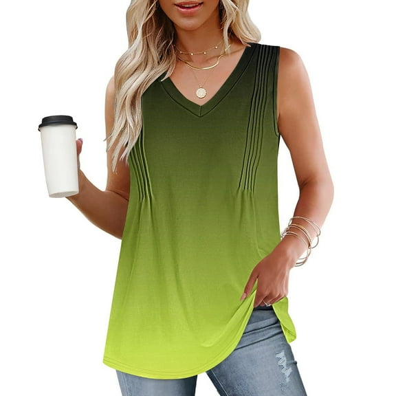 Black*Friday Discounted Items under $5 GaThRRgYP Loose Fit Tank Tops for Women,Fashion Women's Spring/Summer Solid Color Casual V-neck Sleeveless Top Tank Top Green S