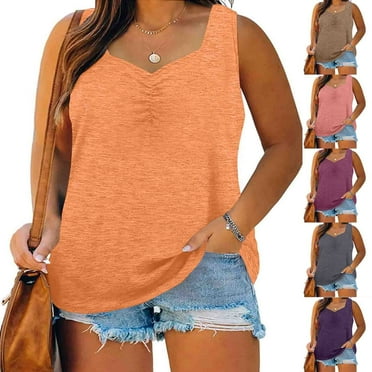 Clearance Clothes Under $5 Mrasaso Womens Summer Tops Plus Size Tank Tops for Women Loose Fit Scoop Neck Sleeveless Summer Fashion Textured Tops with Button Deocr Casual Blouses