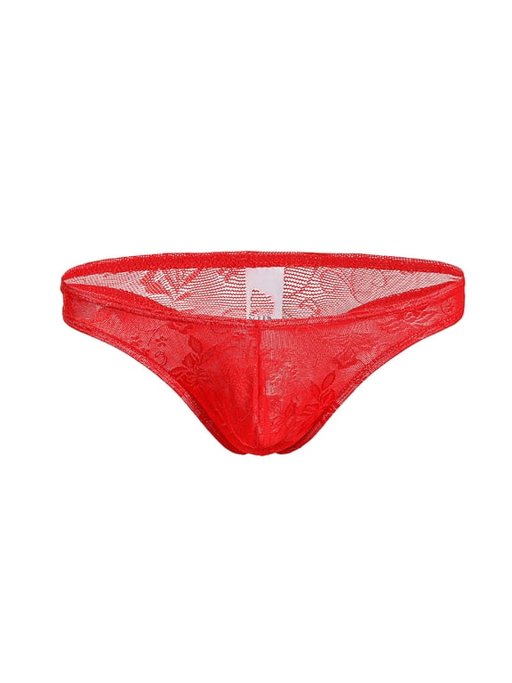 Clearance Clothes Under $5 TMOYZQ Men's Floral Lace Bikini Briefs Embroidery Breathable Mesh G-String Thong Underwear Low Waist Bulge Pouch Thong Panties Underpants Lingerie