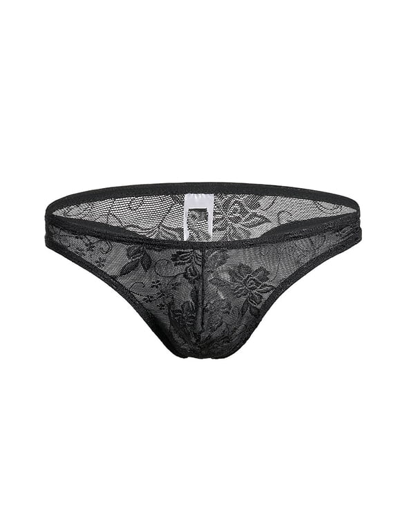Clearance Clothes Under $5 TMOYZQ Men's Floral Lace Bikini Briefs Embroidery Breathable Mesh G-String Thong Underwear Low Waist Bulge Pouch Thong Panties Underpants Lingerie