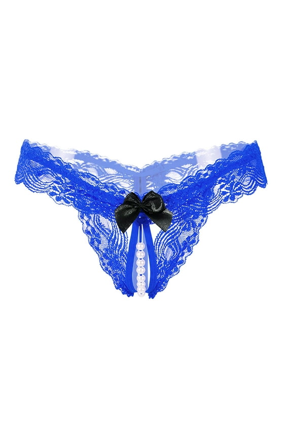 Clearance Clothes Under $5 TMOYZQ Women's Pearl T Back G String Thongs Floral Lace Bow Beaded Crotchless Panties Thong Underwear Briefs Underpants Exotic Underwear Naughty Lingerie
