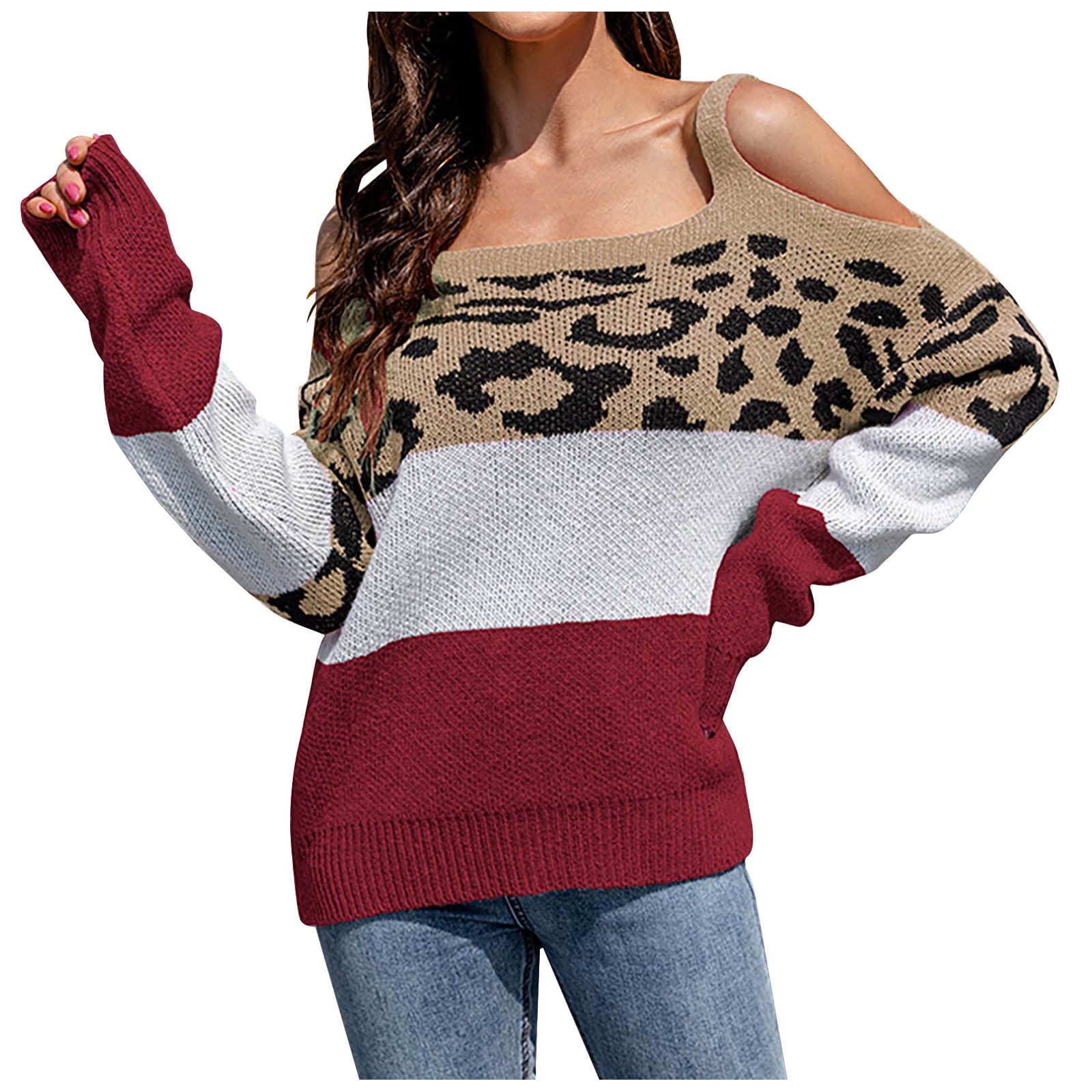 Clearance Clothes Discount Sweaters for Women Solid Oversized Sweaters Square Neck Long Sleeve