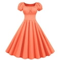thumbnail image 1 of TMOYZQ Cocktail Dresses for Women Short Sleeve Smocked Flowy Midi Dress Solid Color Square Neck Wedding Gusest Dress Swing Evening Party Dress, 1 of 4