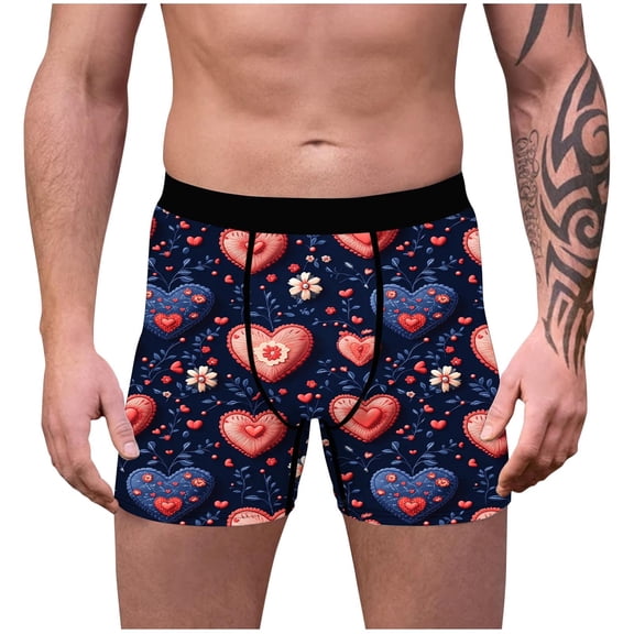 Clearance Clothes Under $10.00 TMOYZQ Men's Boxer Briefs Comfy 4-Way Stretch Underwear Cute Love Heart Graphic Valentine's Day Boxer S-XXL